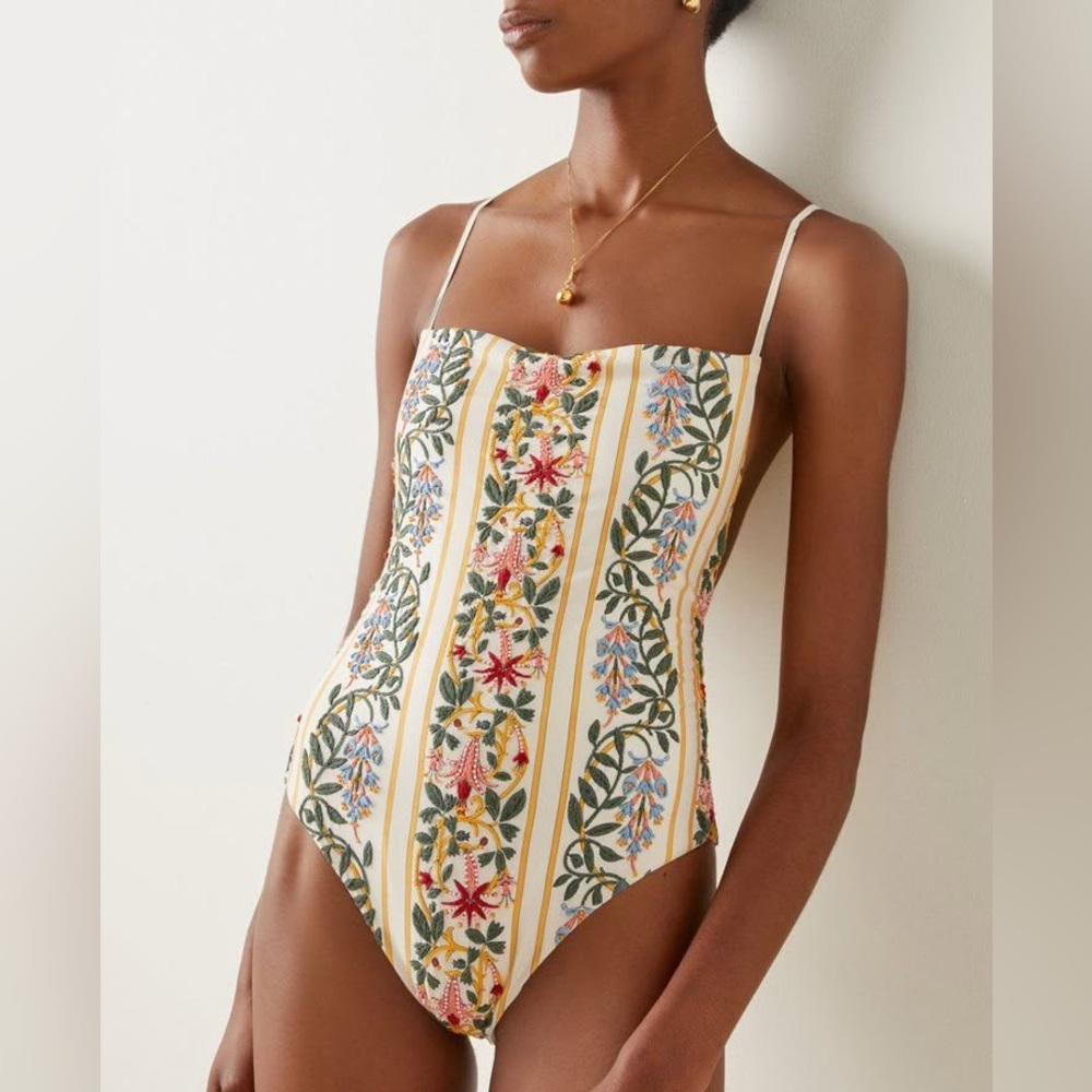 Agua by Agua Bendita Caoba Striped One-Piece Swimsuit Bodysuit Top S